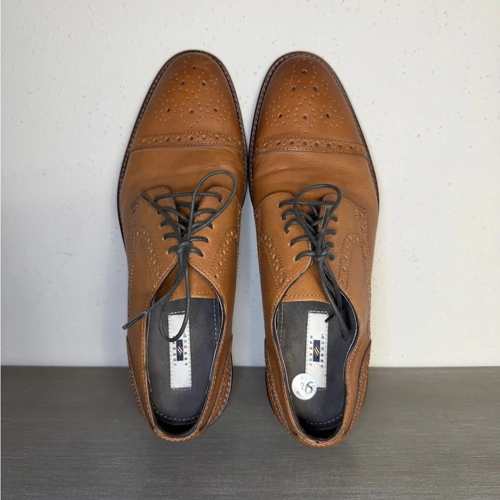 Joseph Abboud Mens Brown Italian Leather Brogue Oxford Dress Shoes Size 9.5 4HFU